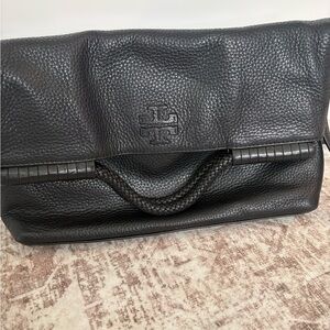 Tory Burch Black Pebbled Leather 3 Way Fold-Over Woman’s purse